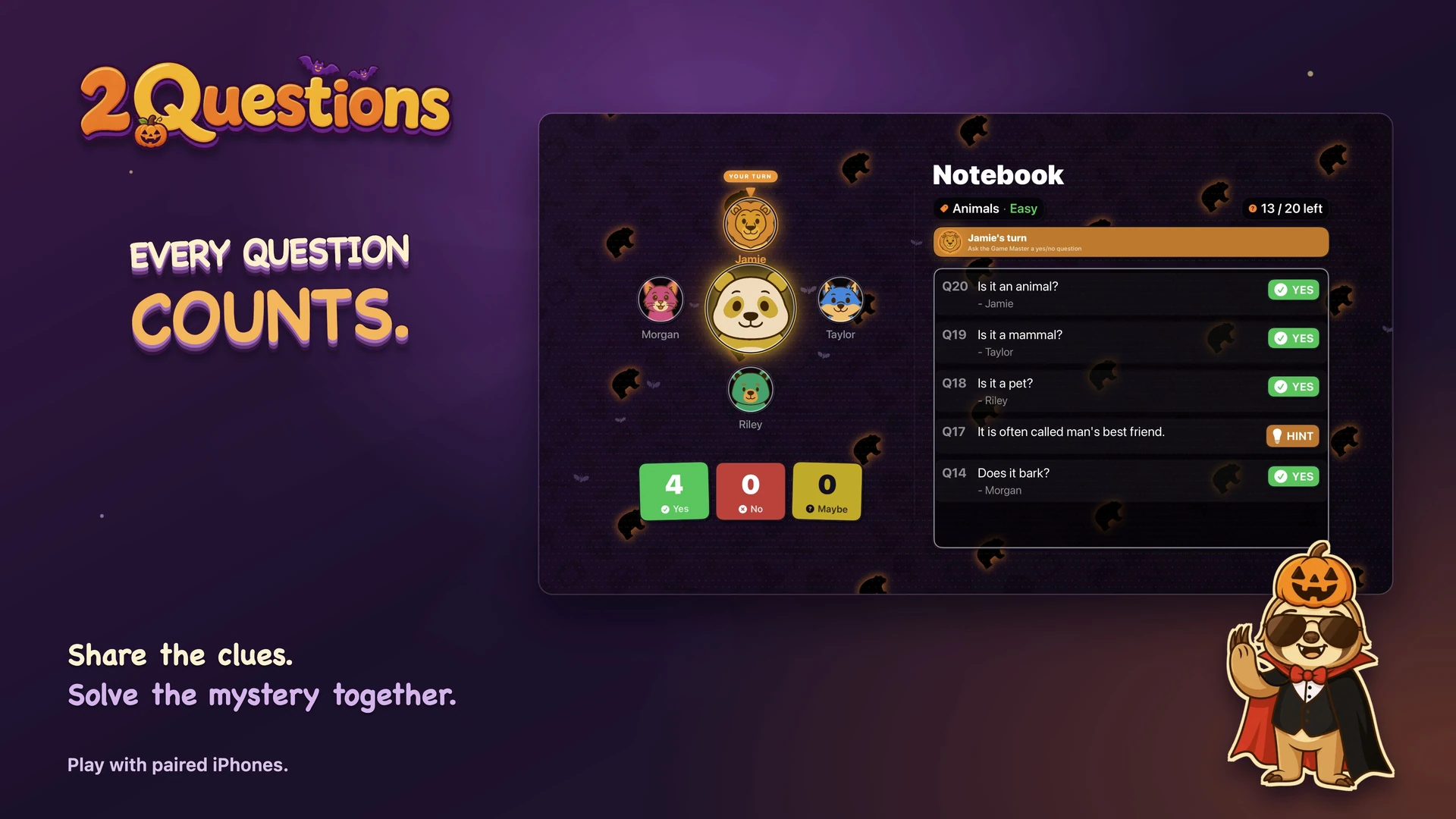 Halloween TV Group Play: share questions with your crew using paired iPhones
