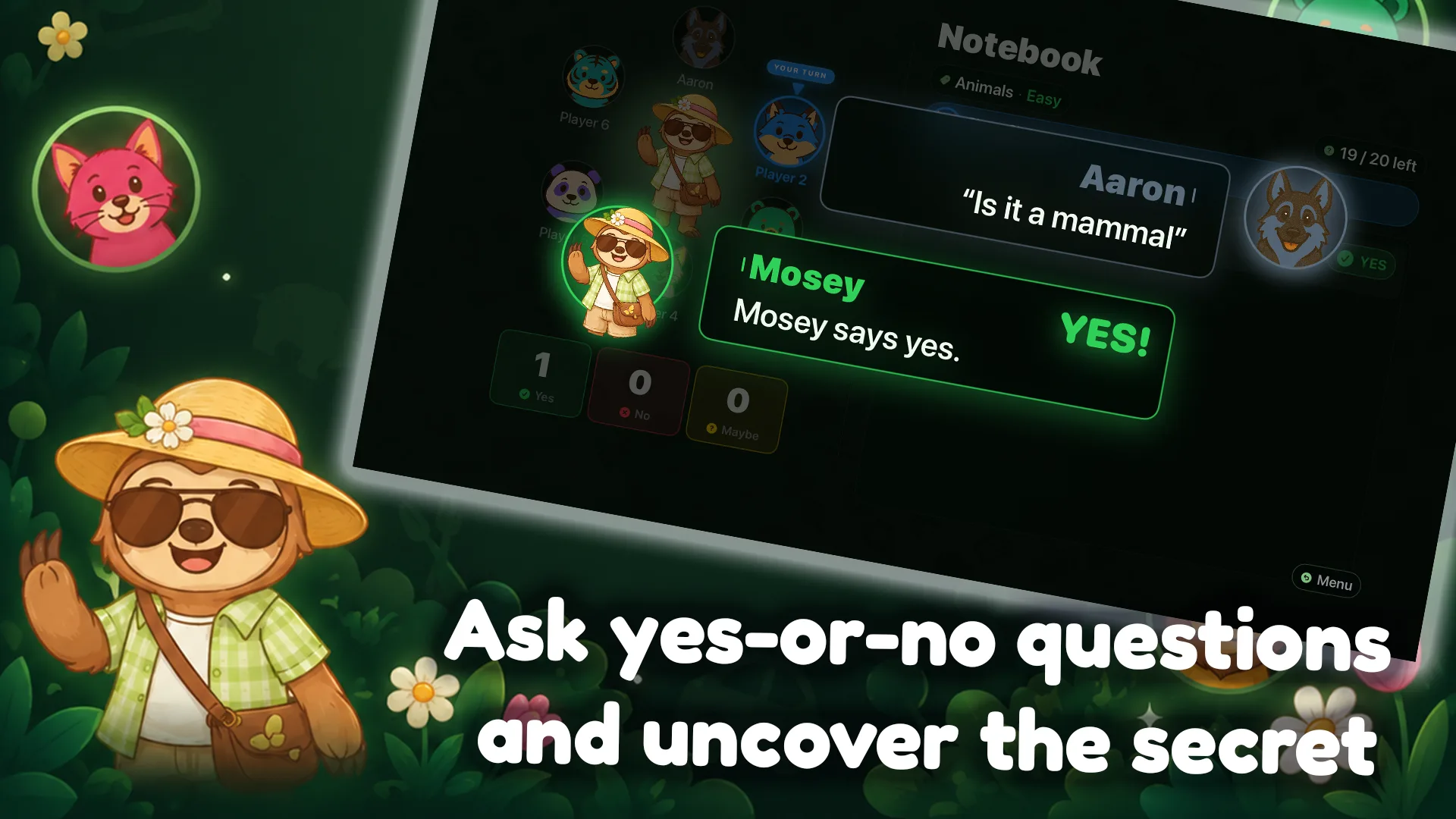 2Q on Apple TV: notebook view with Mosey says yes