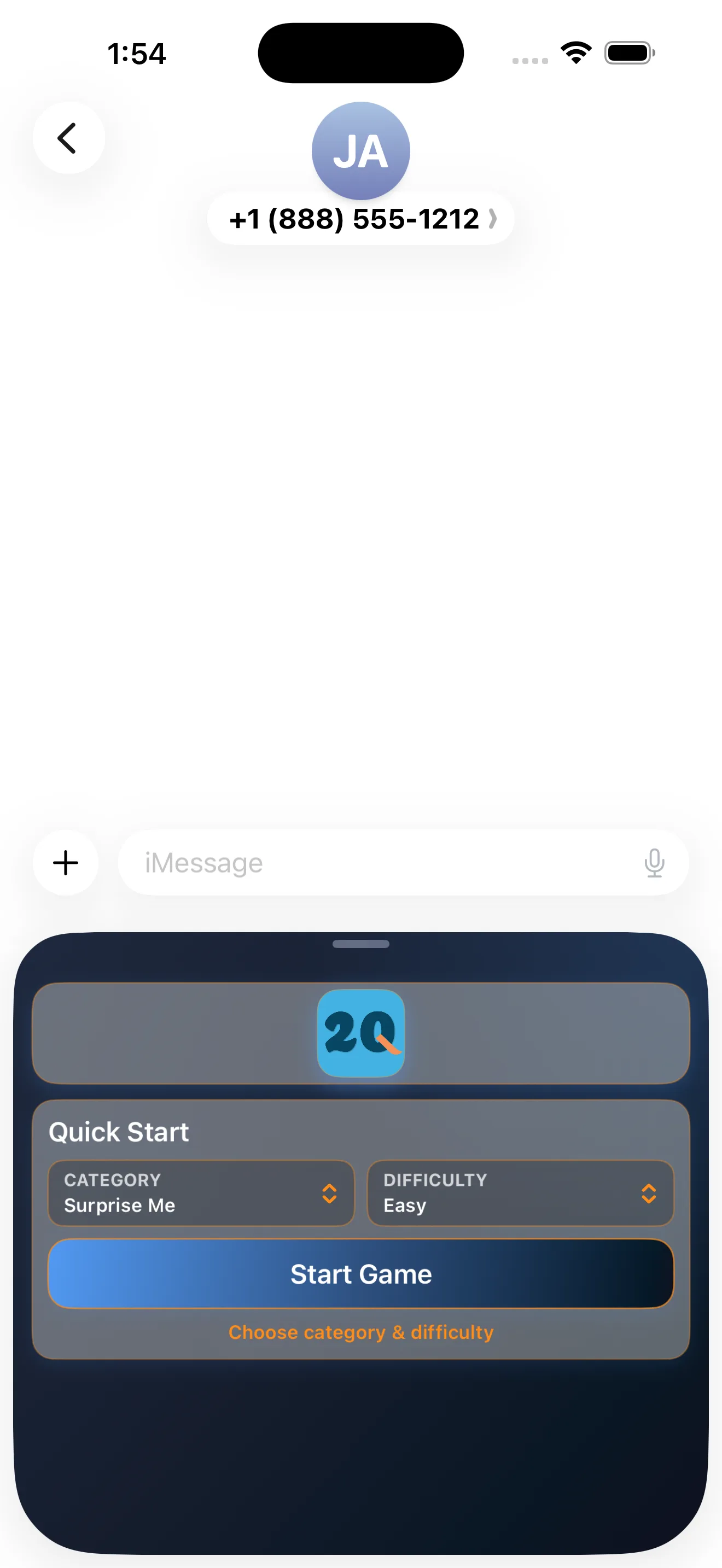 2Q in an iMessage conversation: start a round in chat