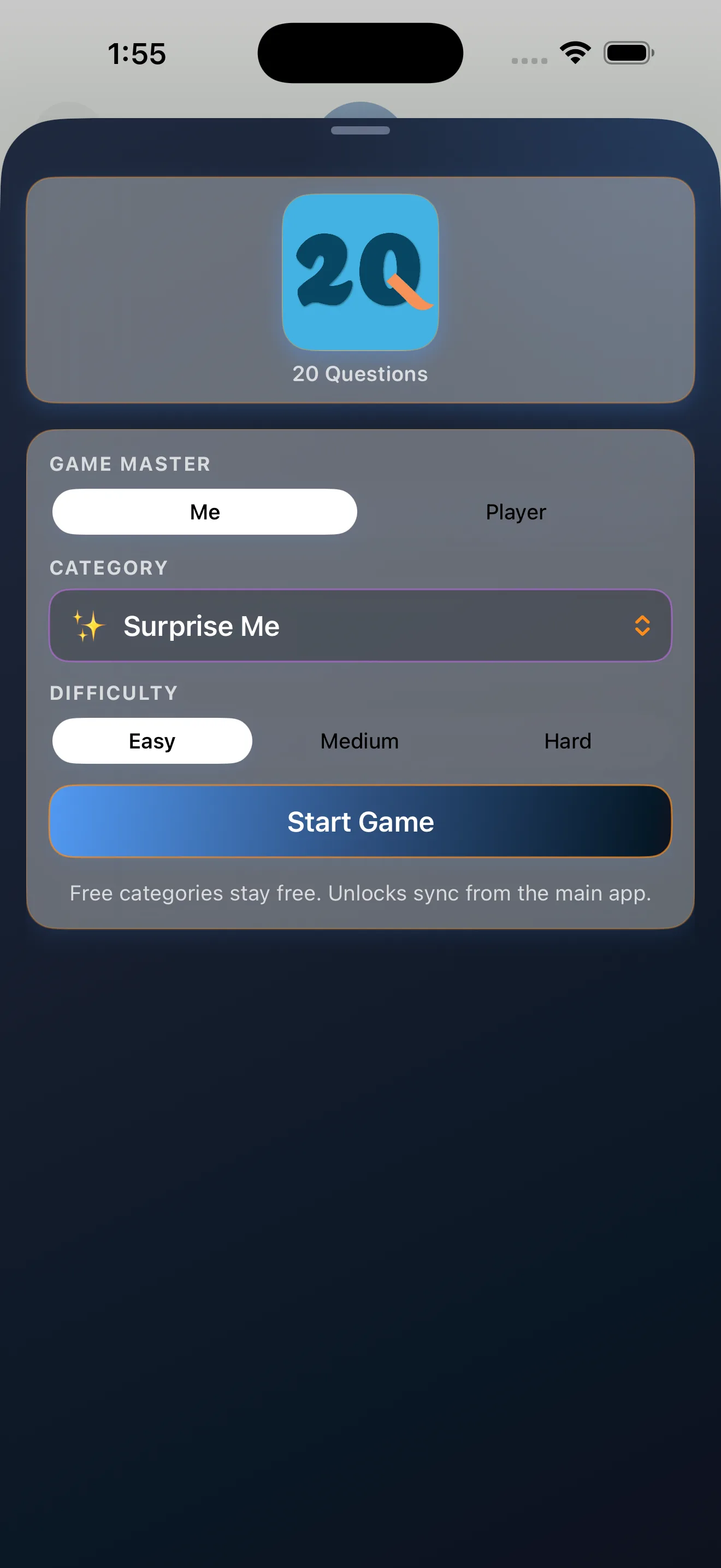 2Q iMessage extension Quick Start with category and difficulty
