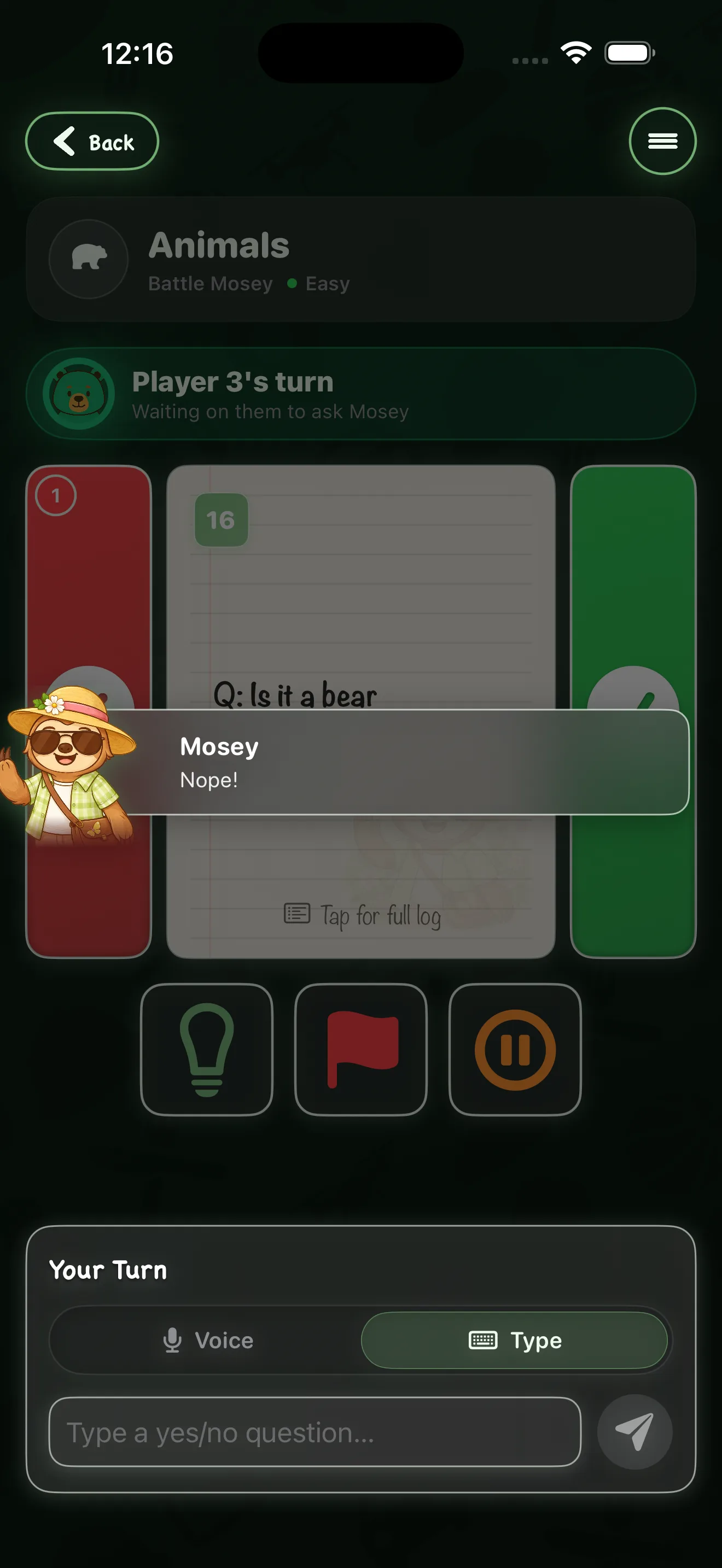Mosey says nope to a question