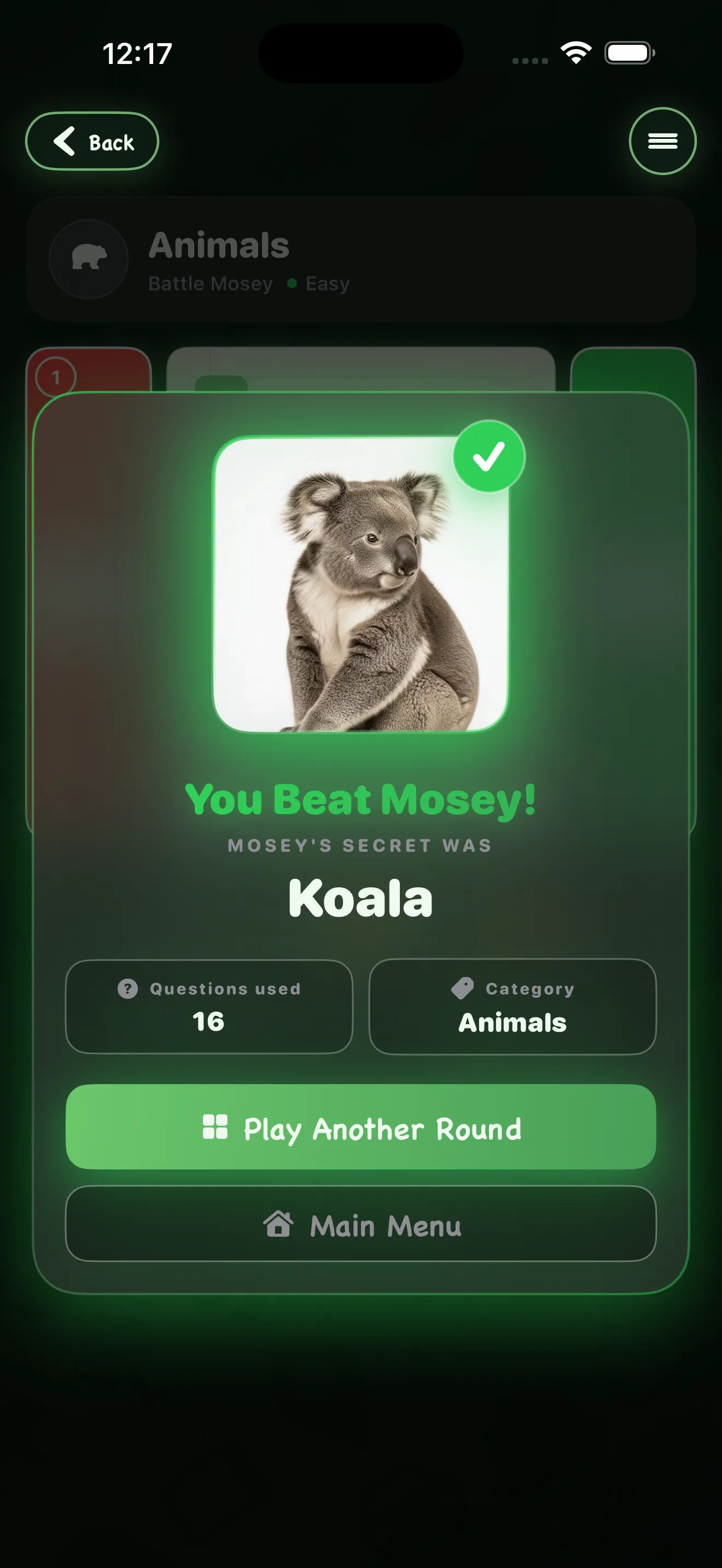 You Beat Mosey: Koala win screen