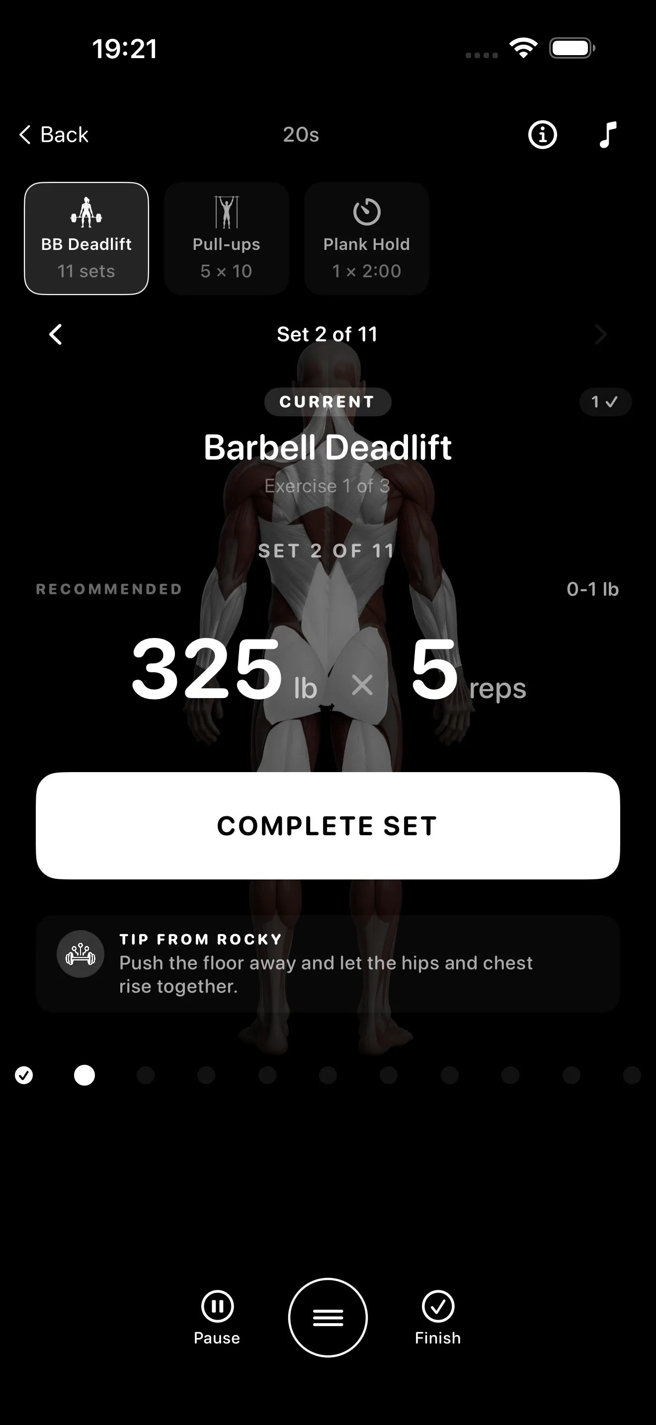 FFM Modern workout view, one set at a time