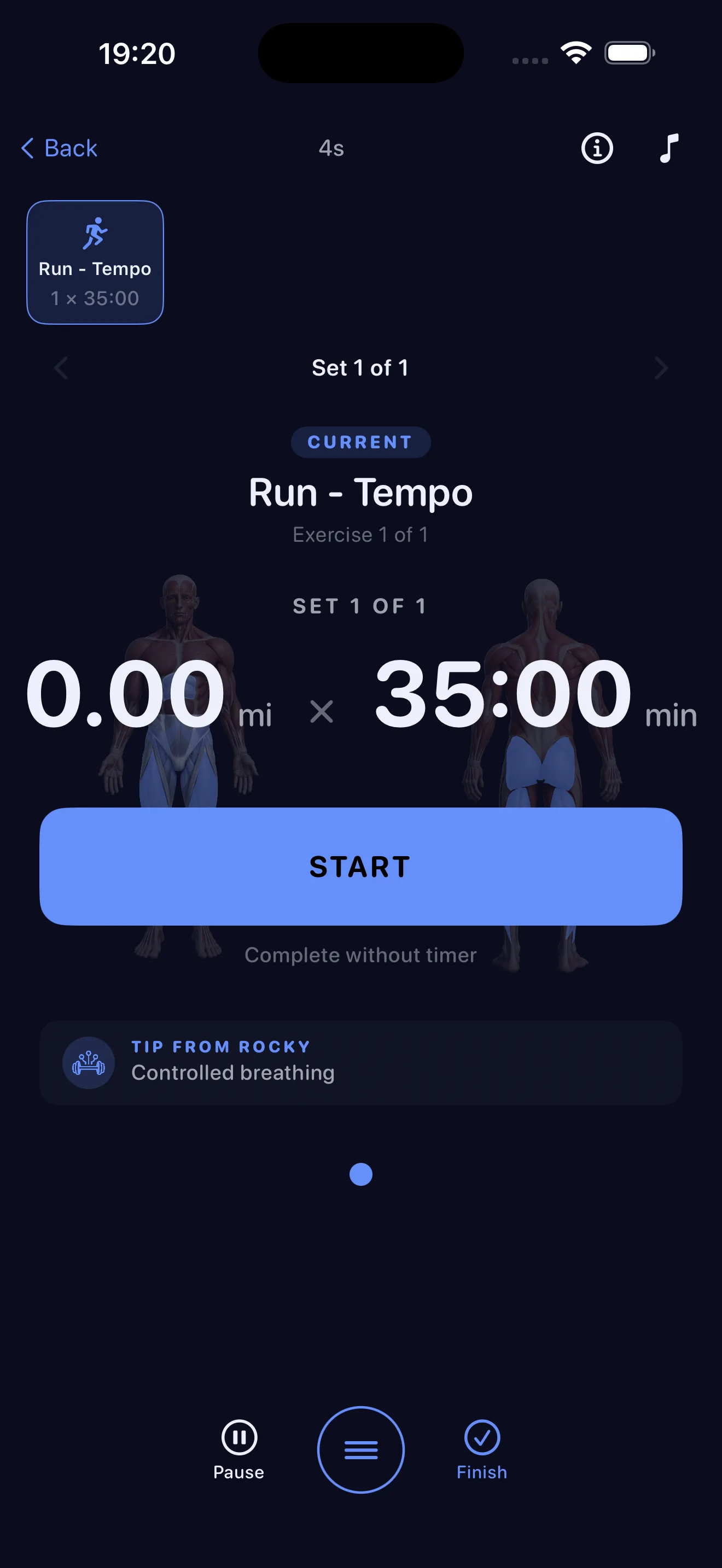 Live GPS cardio with a tempo run