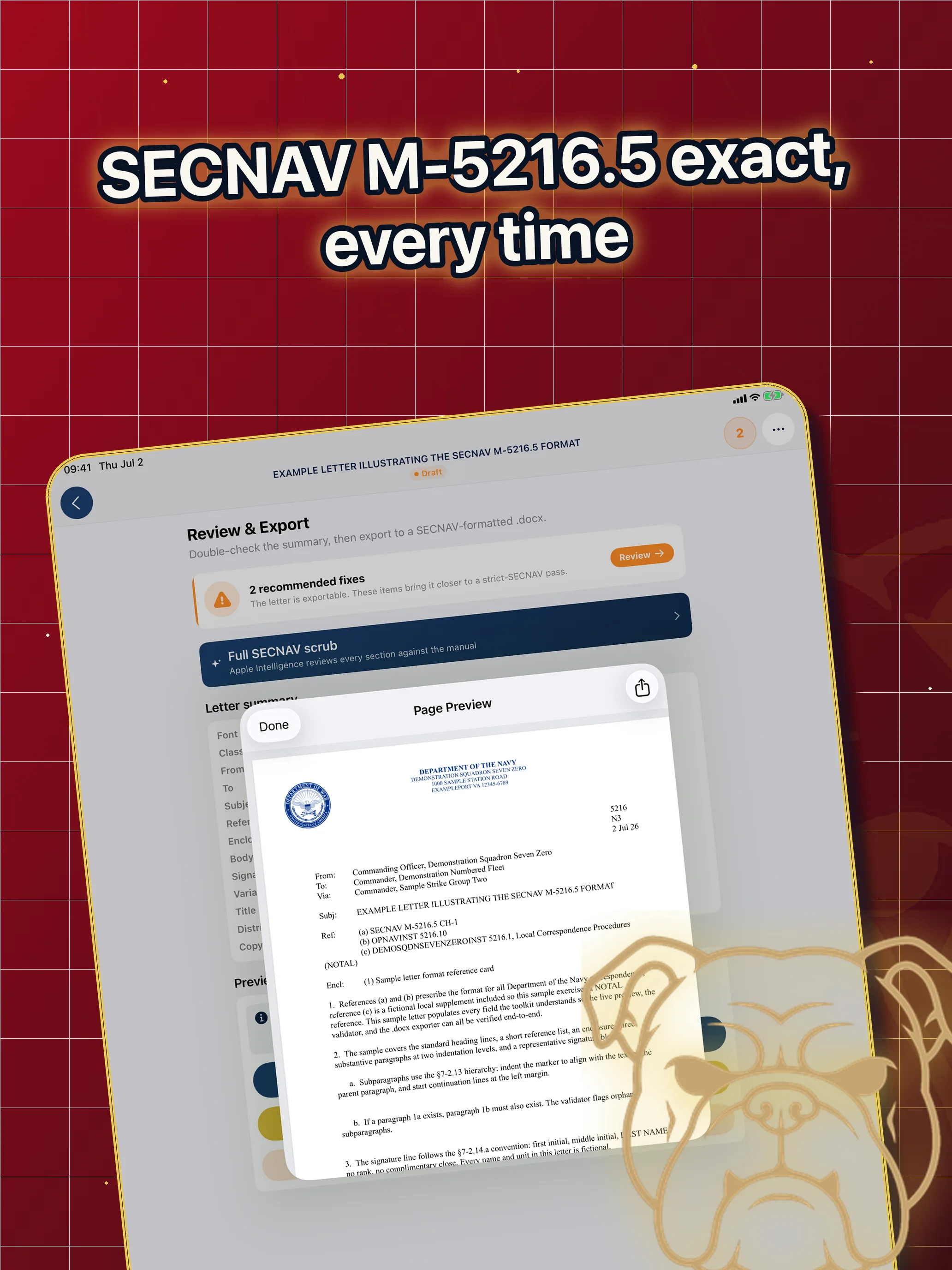 iPad Review & Export with the finished SECNAV letter