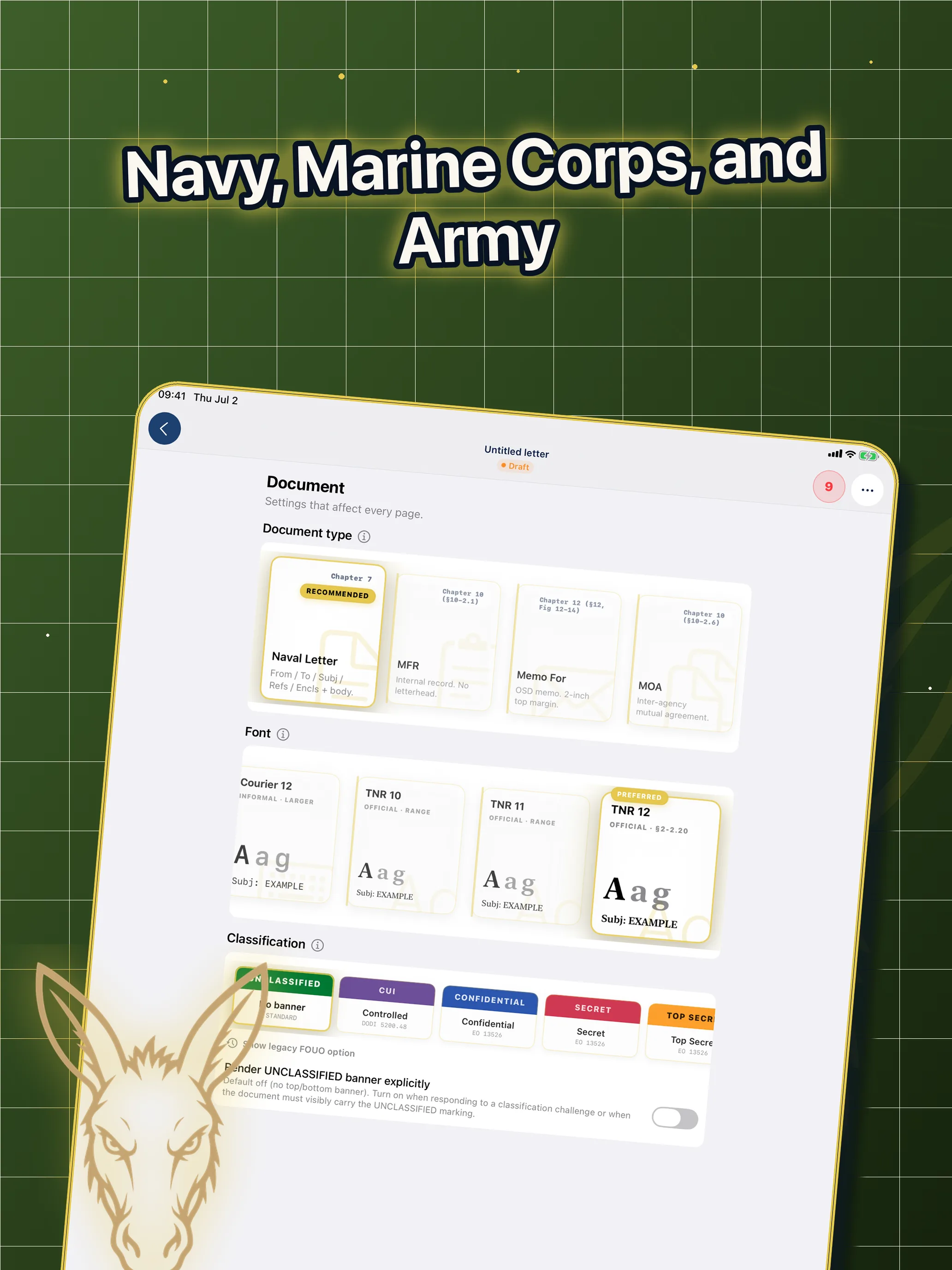 iPad Army AR 25-50 memorandum templates