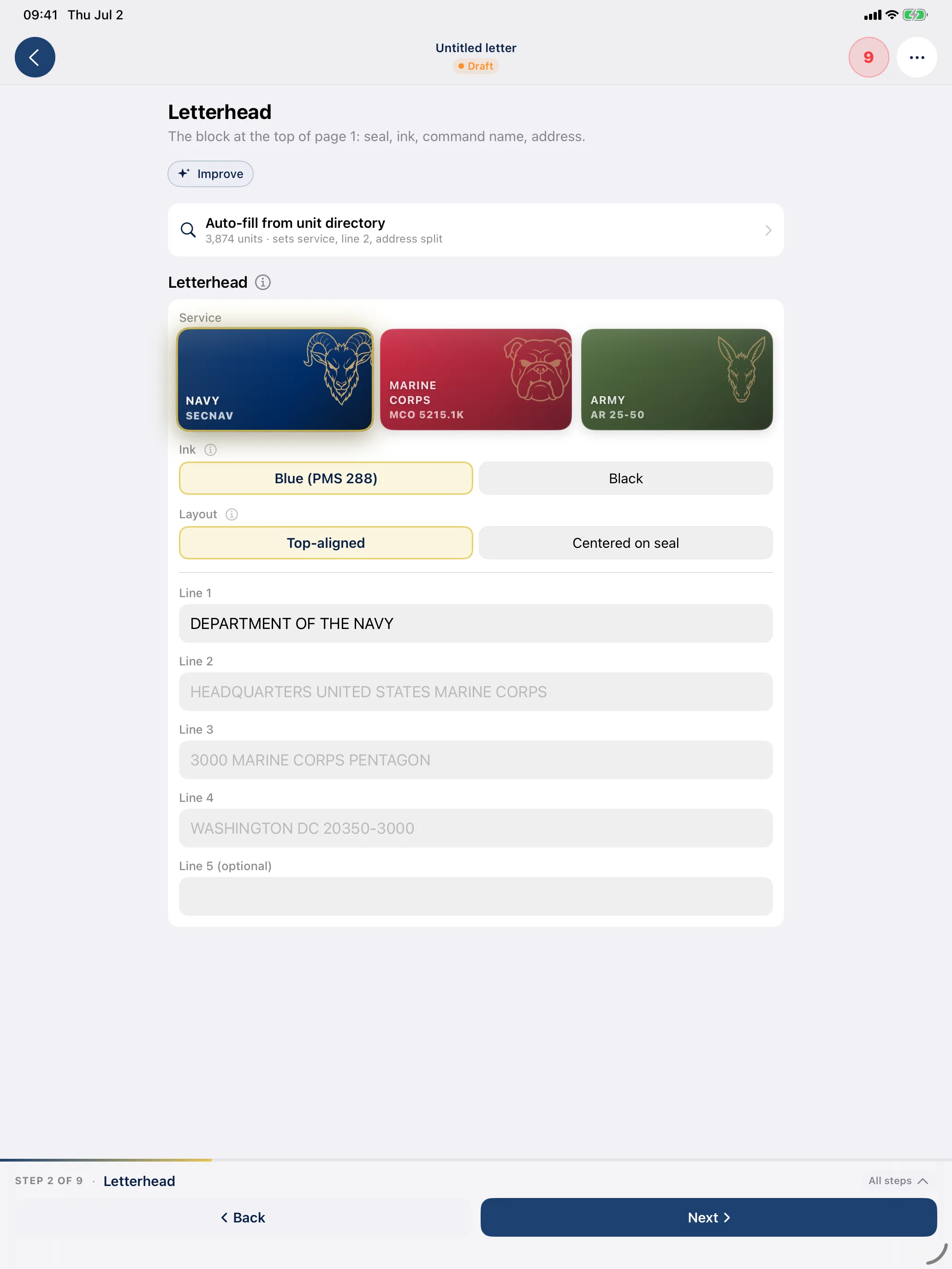 iPad letterhead step