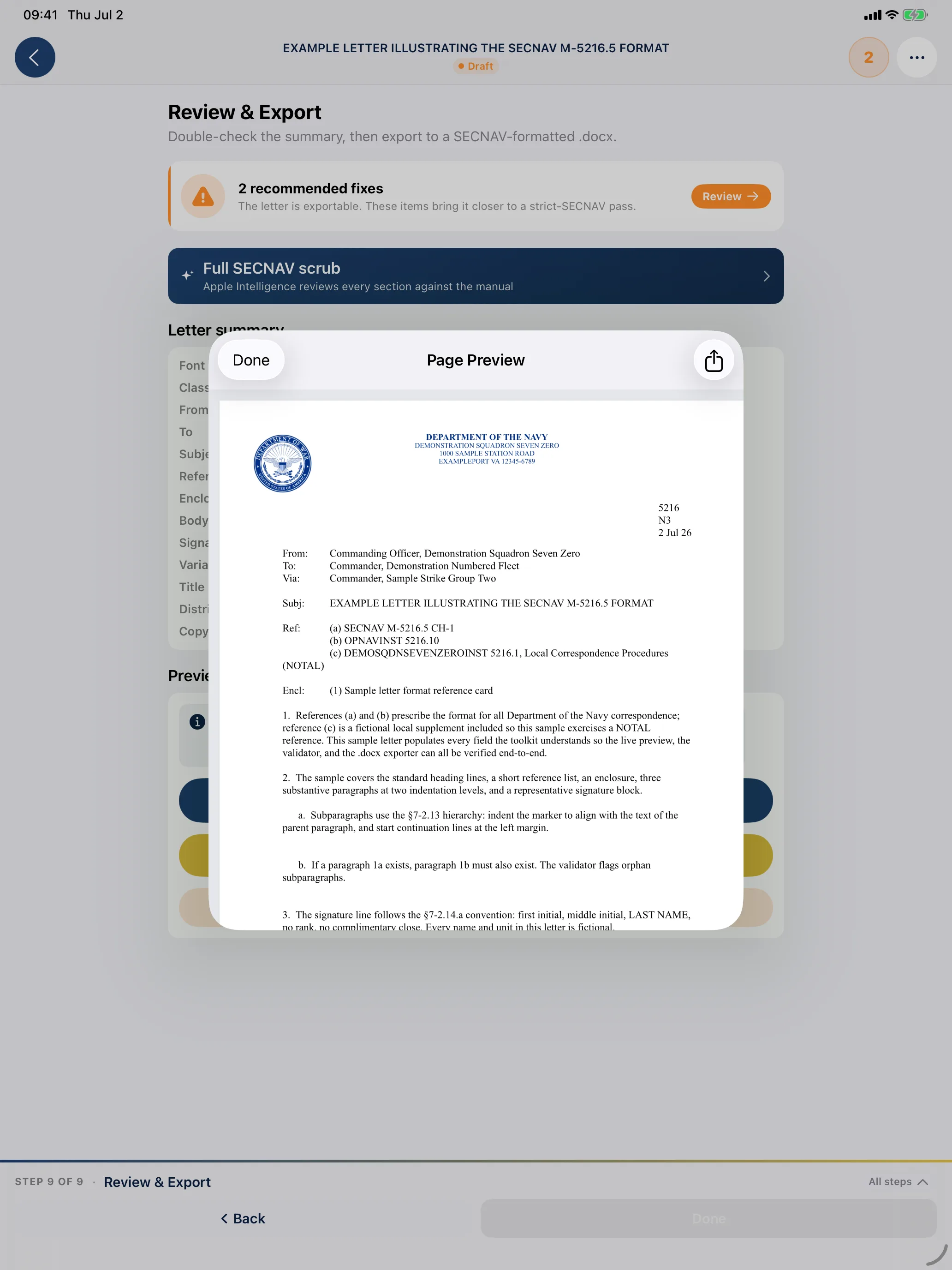 iPad review and export with .docx and PDF output