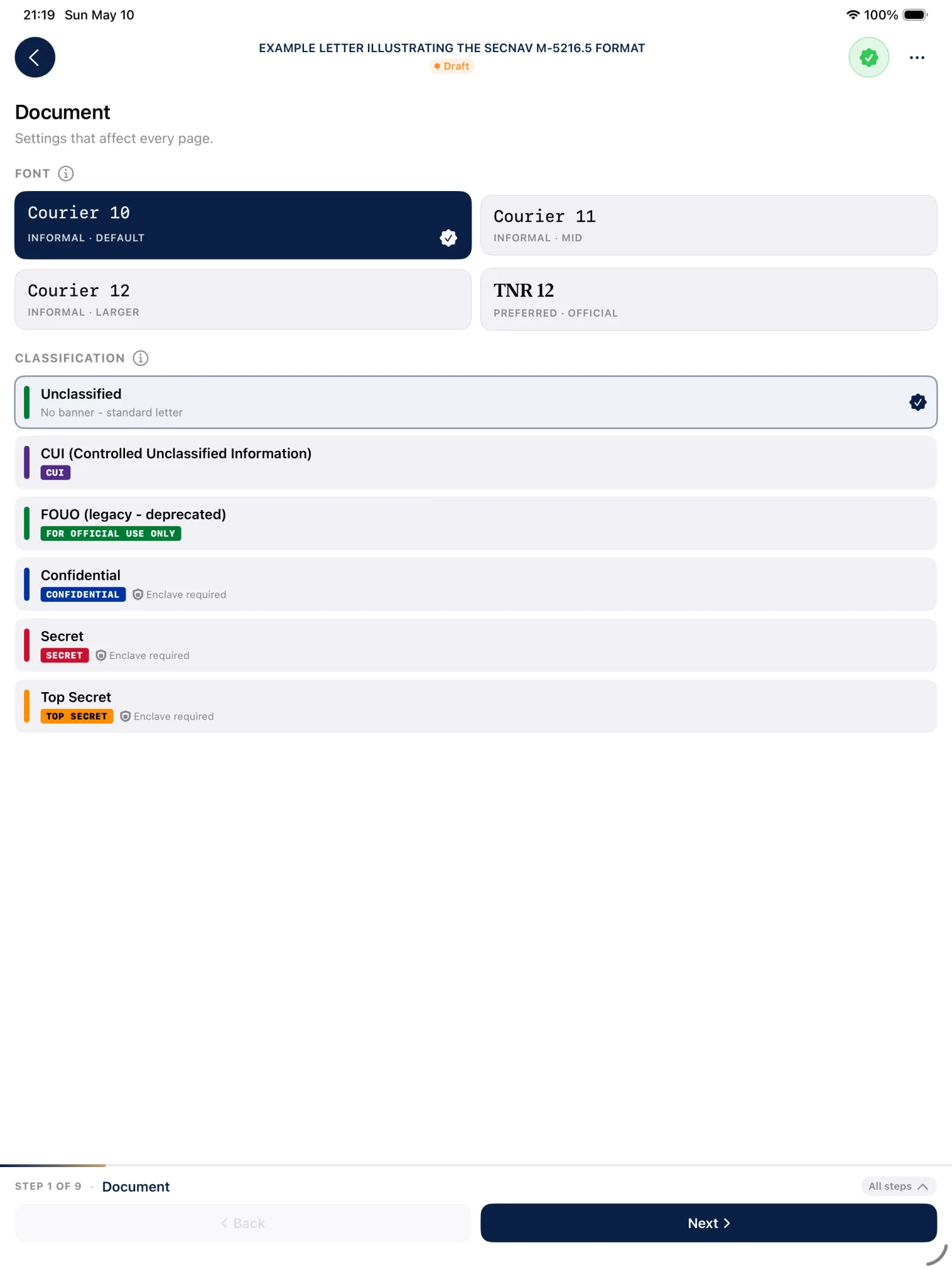 iPad classification picker