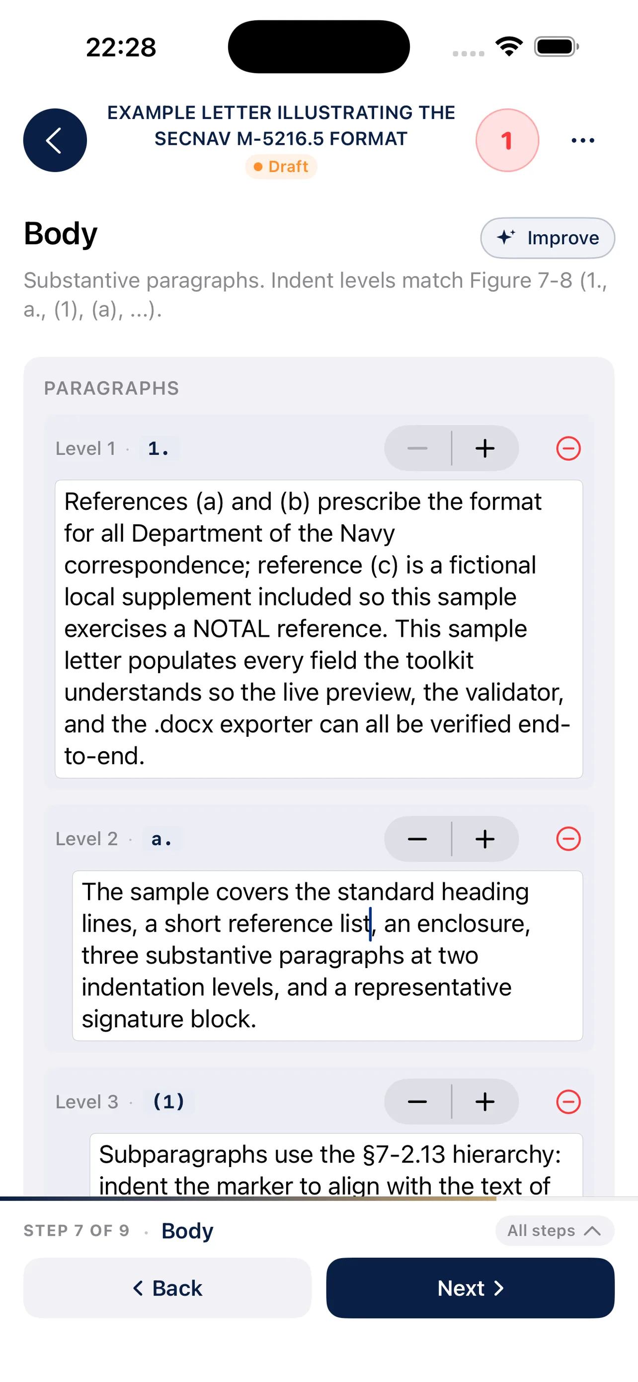 Body editor with paragraph-level Apple Intelligence suggestions
