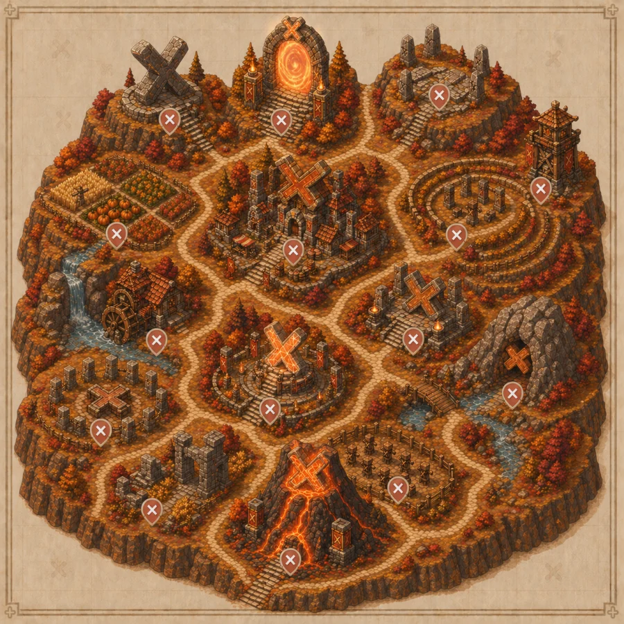 The Scaling Hills, an isometric world map