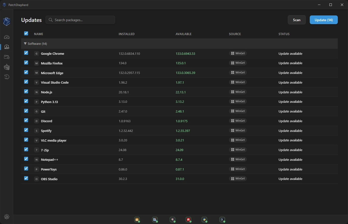 PatchShepherd updates list scanning WinGet, Chocolatey, Scoop, and more