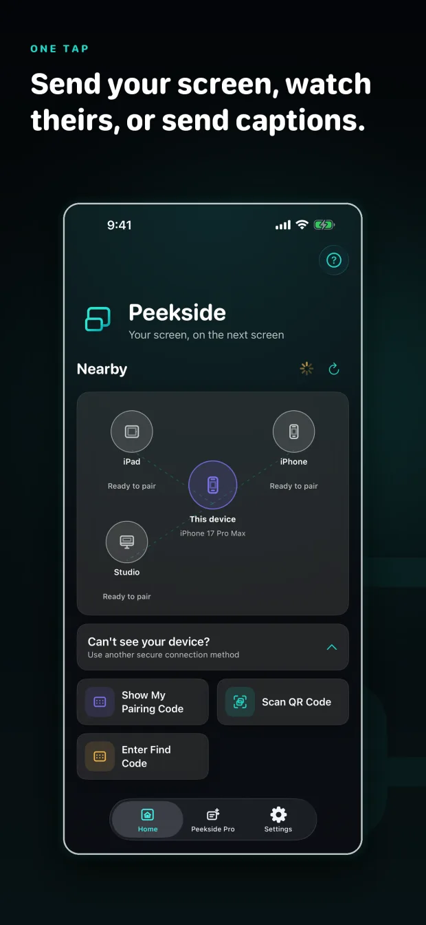 Peekside on iPhone asking the receiving device to allow the session before any screen is shared