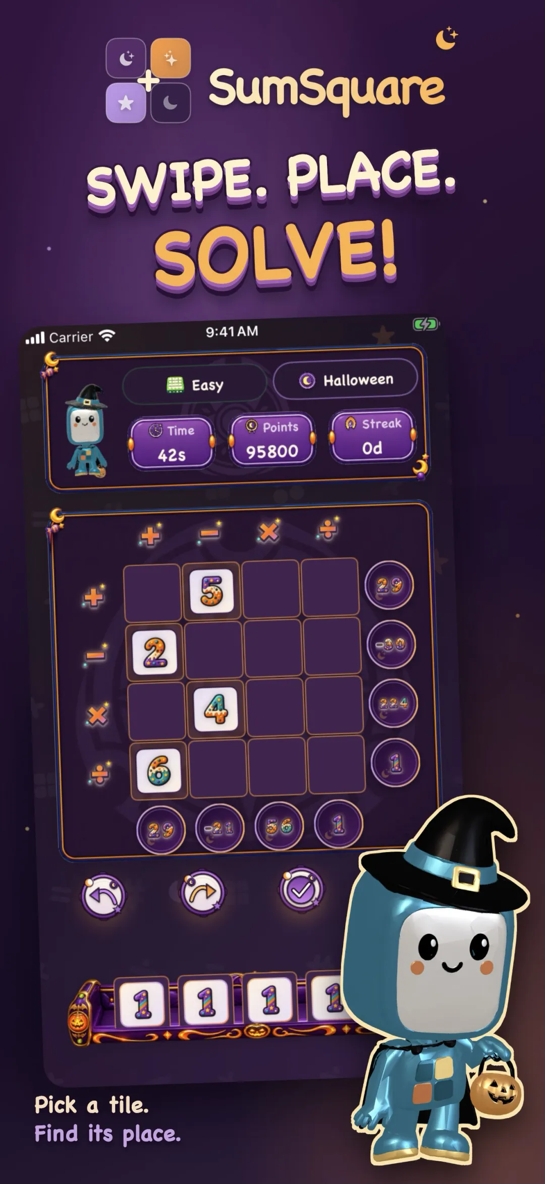 Tile Play, where number tiles are dragged into the grid instead of typed