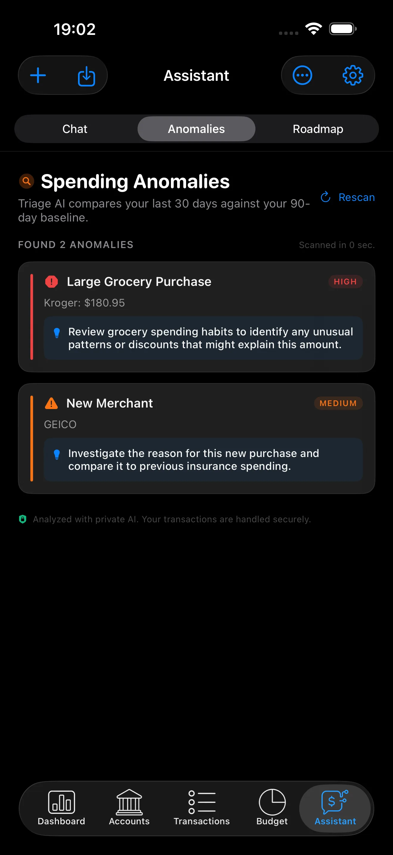 Spending anomalies scan on iPhone