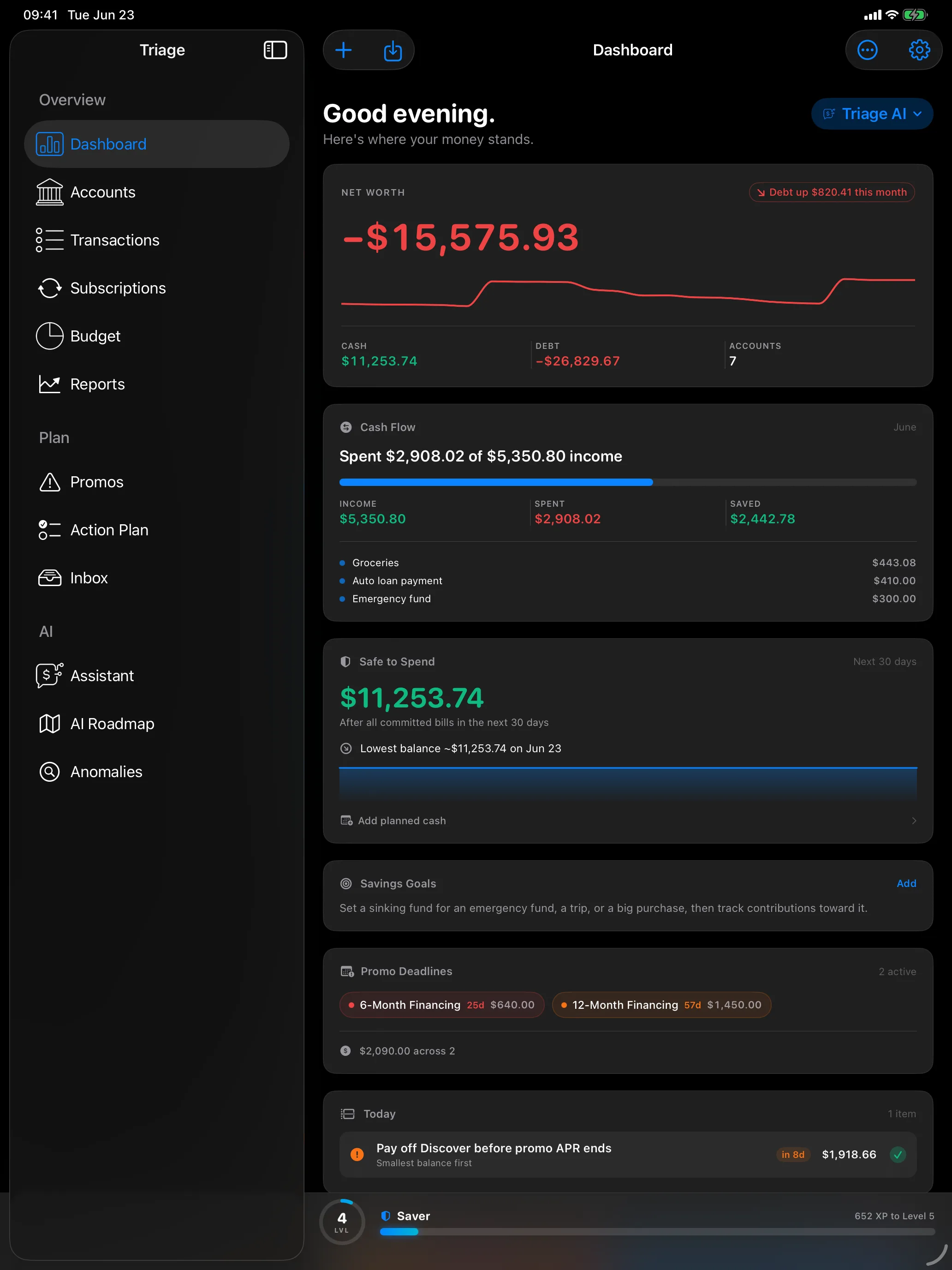 Triage dashboard on iPad with the Overview, Plan, and AI sidebar