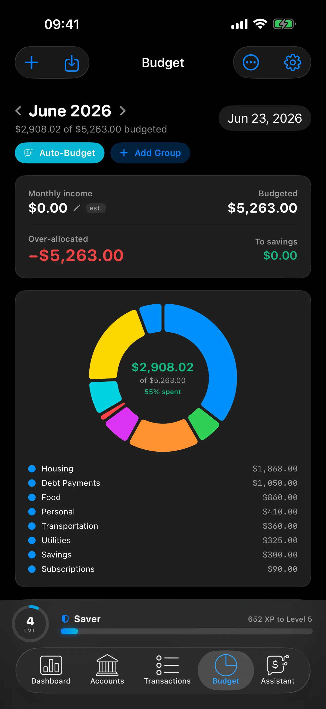 Monthly budget on iPhone with per-category limits