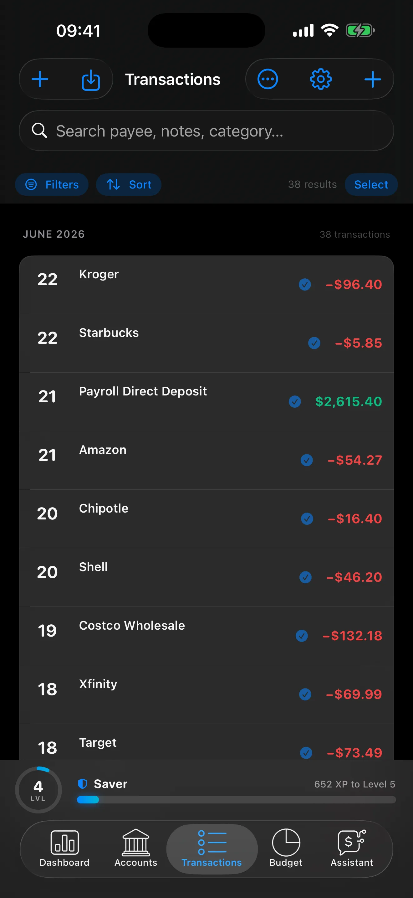 Transactions list on iPhone with search