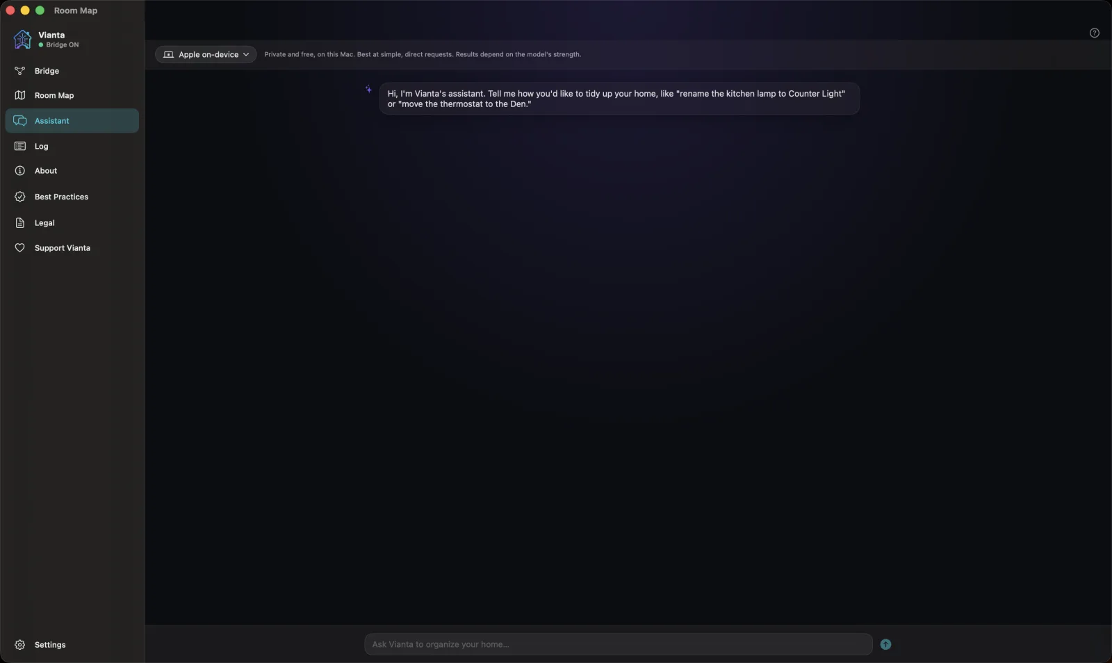 Vianta on macOS: tidy your home by just asking, with the on-device assistant