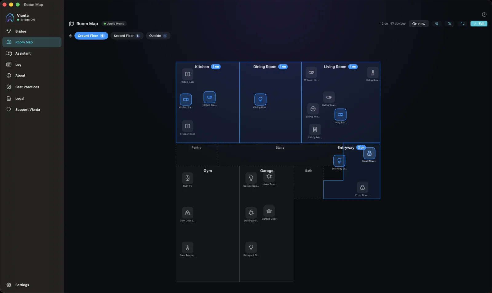 Vianta Room Map: a live floor plan of an Apple Home on macOS